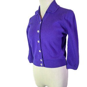 Vintage Fully Fashioned Minklam by Darlene Cropped Purple Cardigan Sweater Sz 38